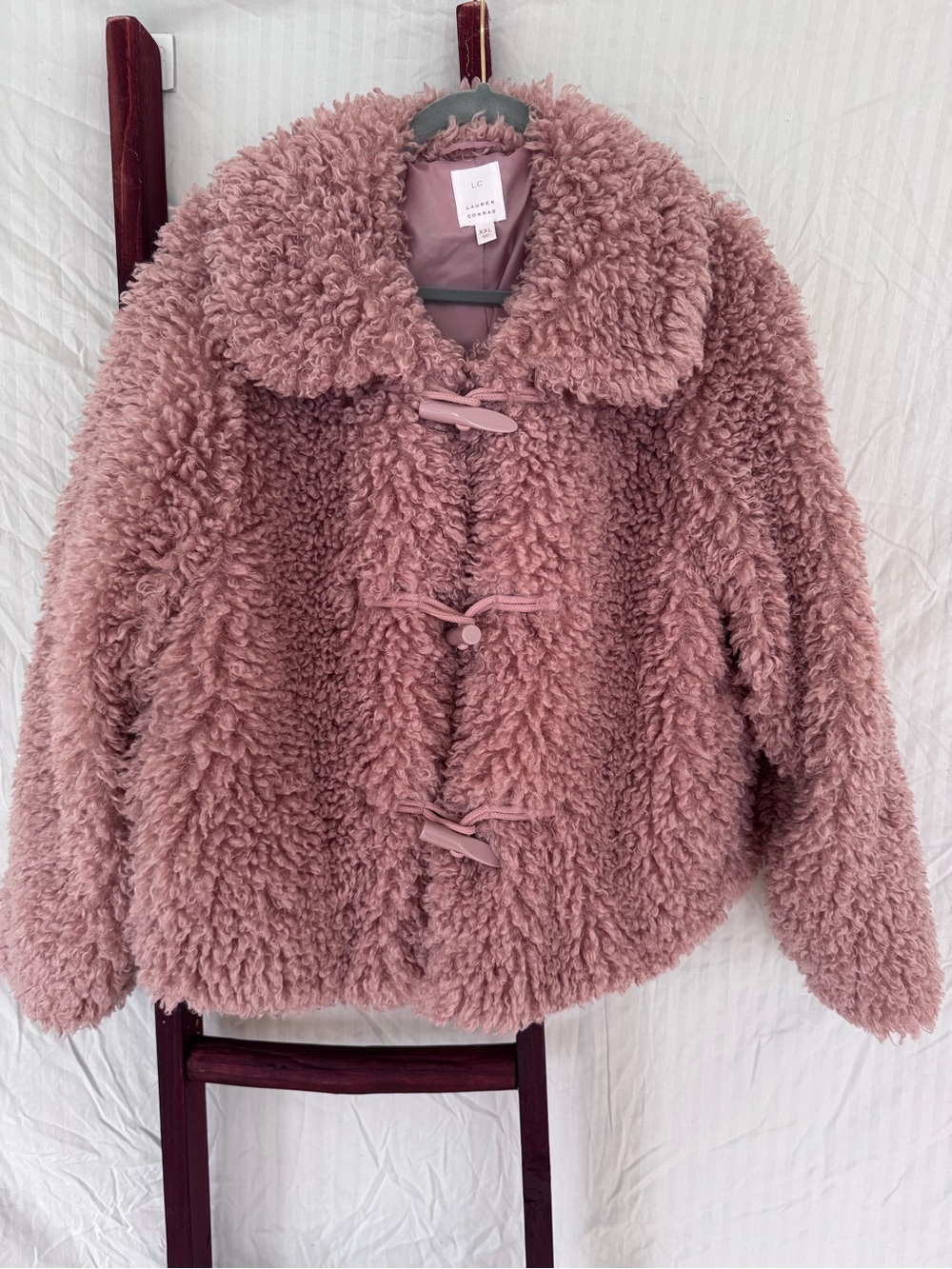 LC Lauren Conrad Mauve Teddy Jacket with Toggle Closures